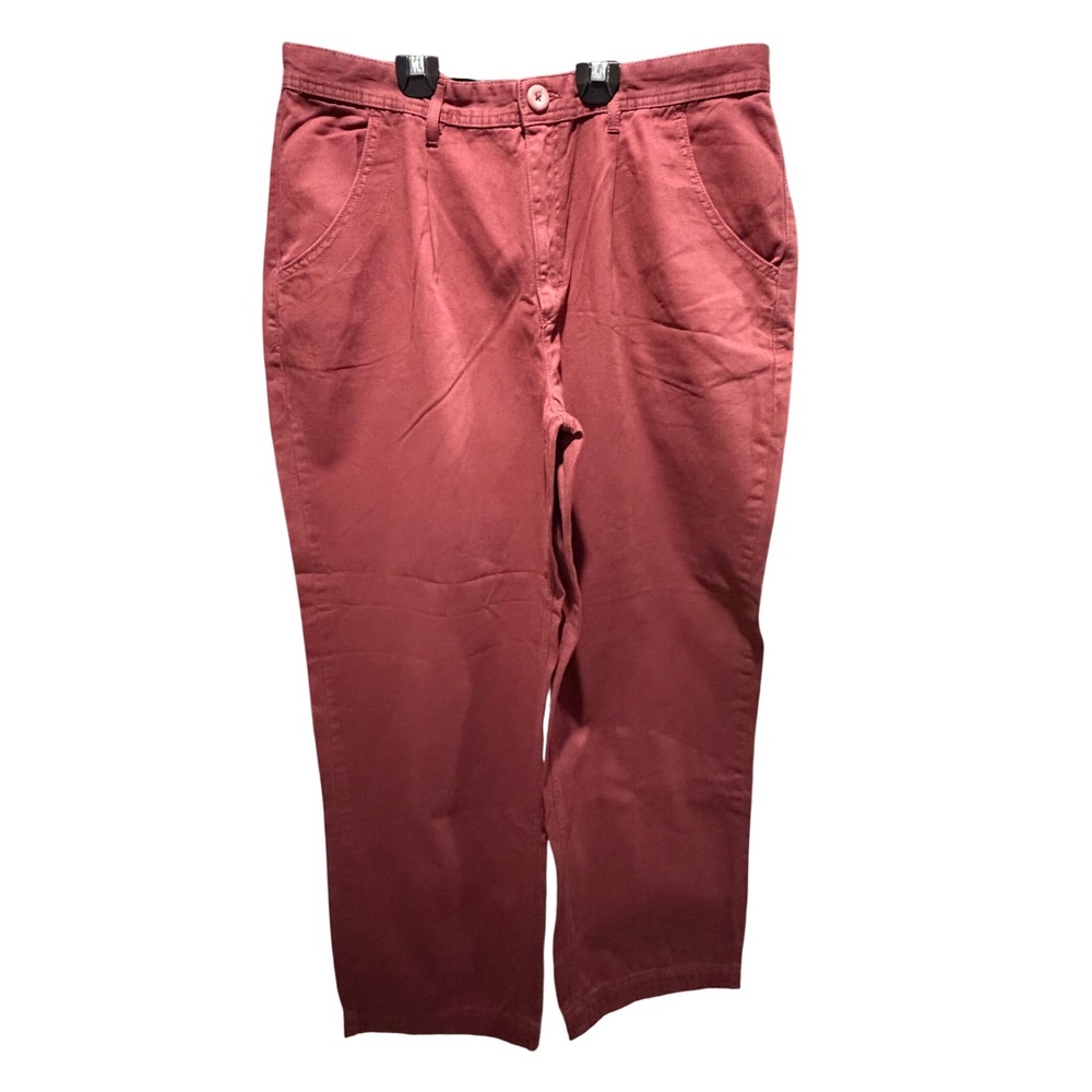 Free People Terracotta Red High Rise Straight Leg Twill Trousers Pants Size 14
